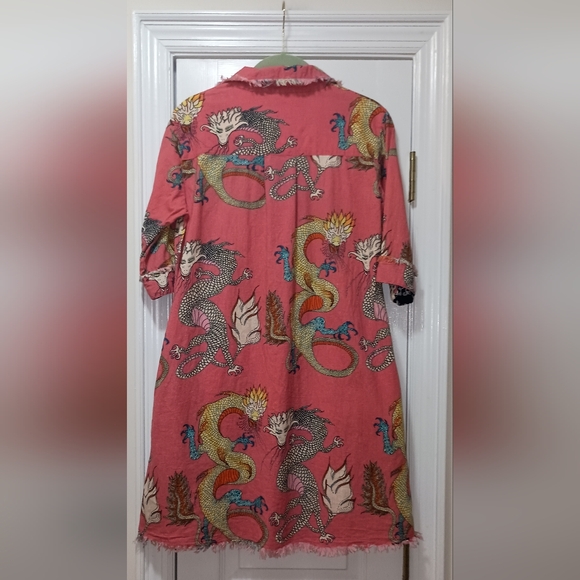 Dizzy Lizzy Chatham Drazon Print Linen pink Dress XSmall - Picture 5 of 11